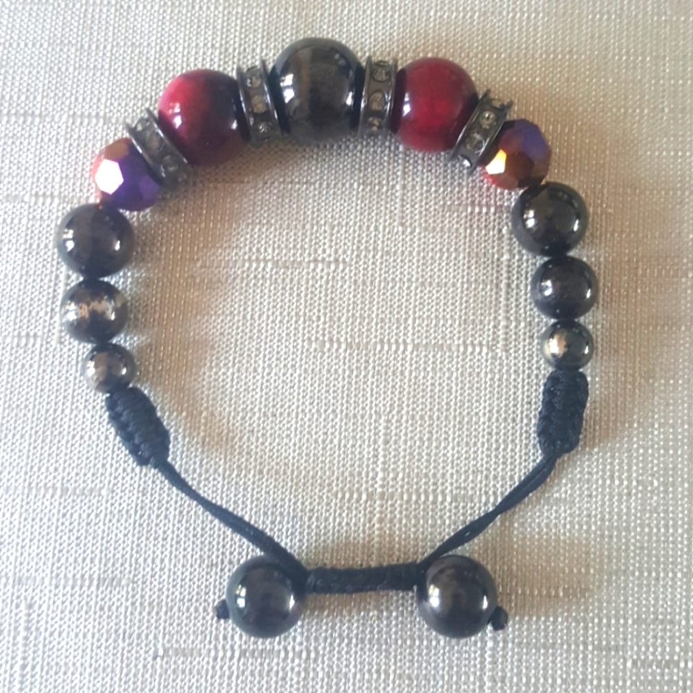 Fifth Avenue Black Red Crystals Cord Bracelet